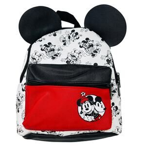 NEW! Bioworld Mickey & Minnie Mouse Mini Backpack Bag Black White Disney